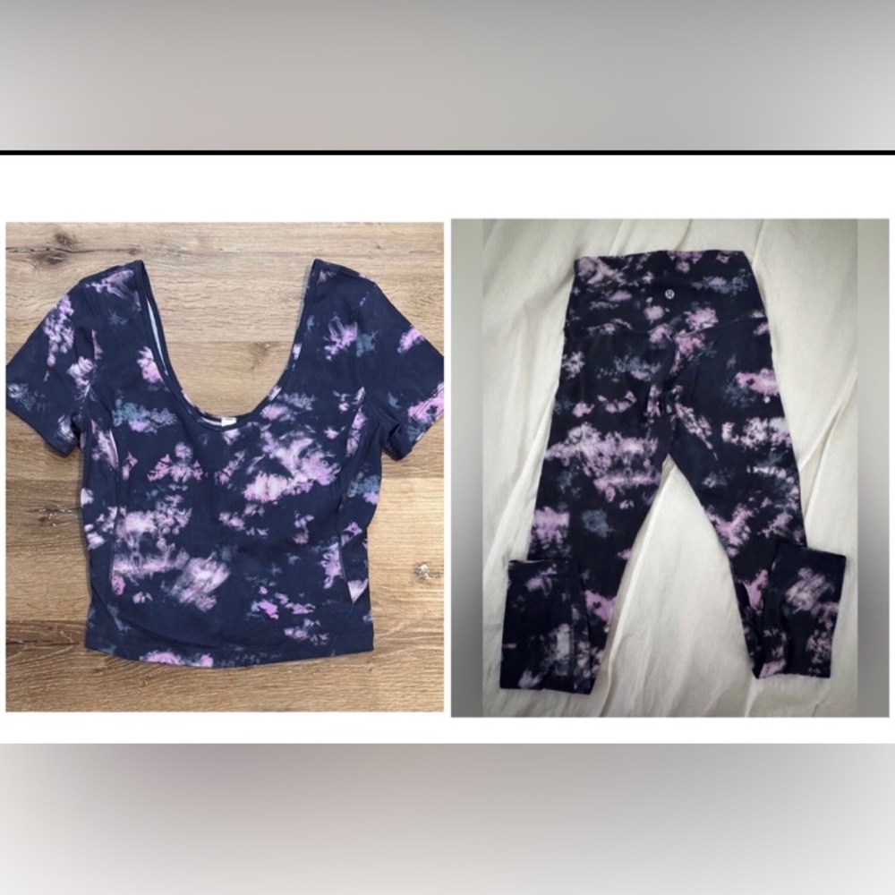 Lululemon Align Matching Set Crop top Leggings Tie Dye Blue Pink 4 6 Smal